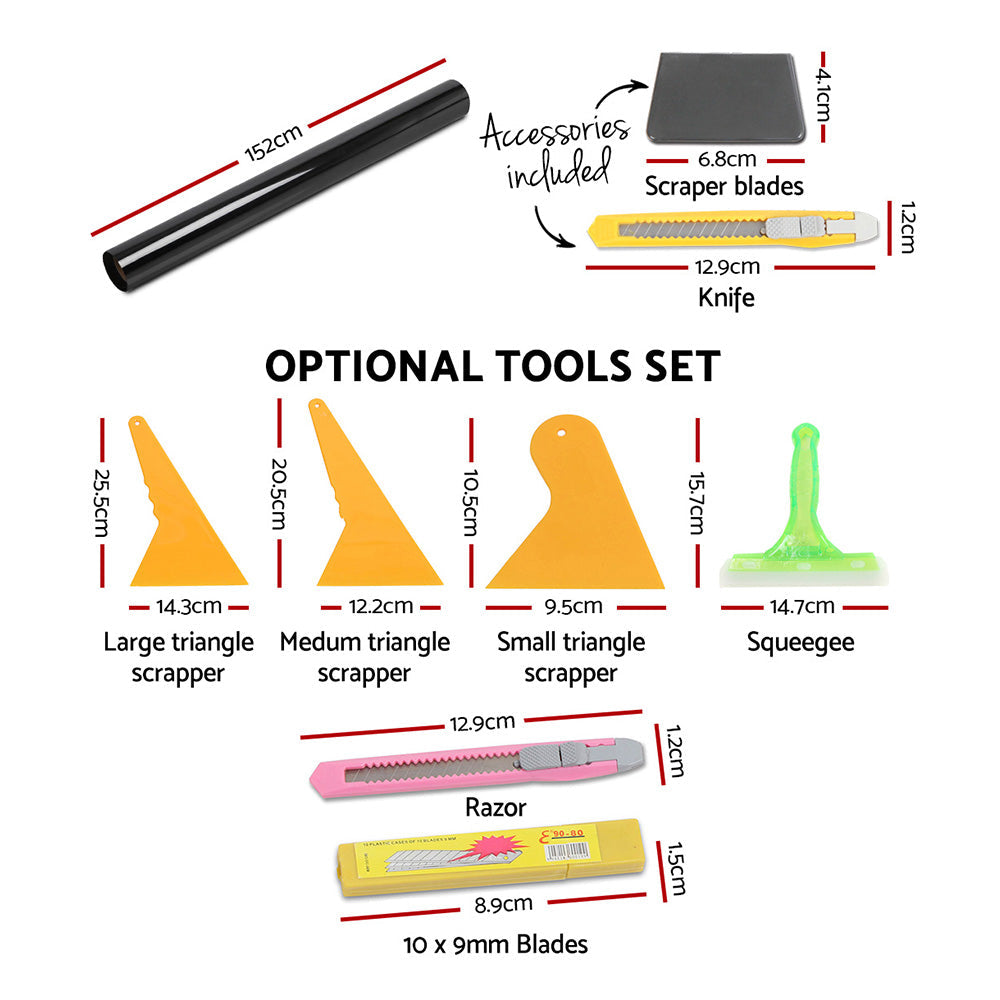 Giantz Window Tint Film Black Roll 15% VLT Home 152cm X 30m Tinting Tools Kit.