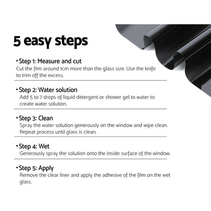 Giantz Window Tint Film Black Roll 15% VLT Home 152cm X 30m Tinting Tools Kit.