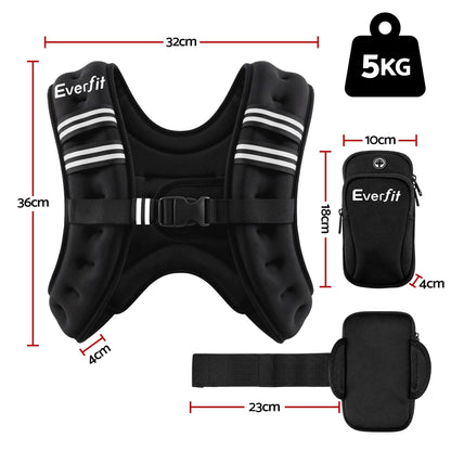 Everfit 5kg Weighted Vest Men Women, Reflective Running Vest with Armband Pouch