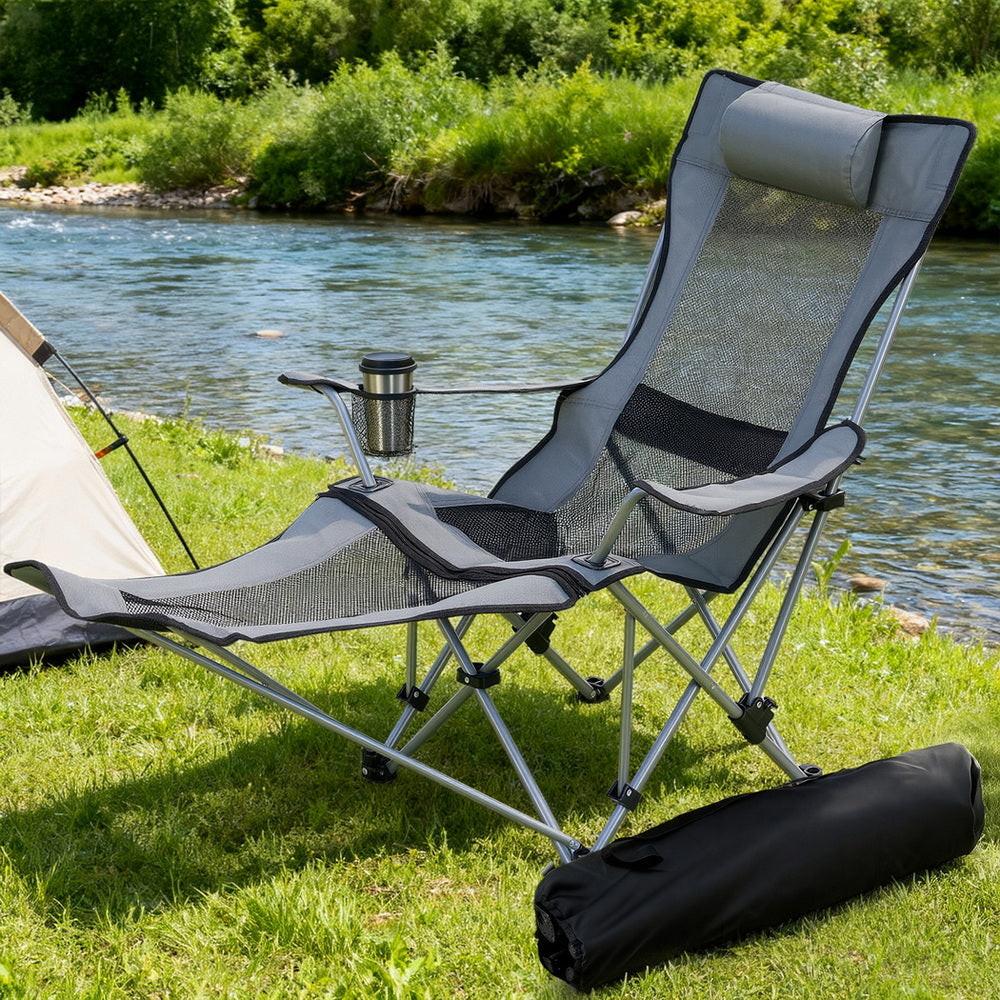 Weisshorn Camping Chair Adjustable Reclining Portable Outdoor Folding Chair Grey.
