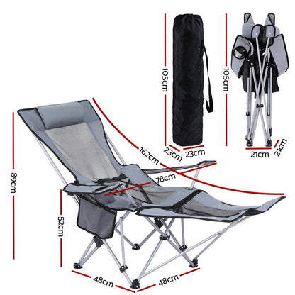 Weisshorn Camping Chair Adjustable Reclining Portable Outdoor Folding Chair Grey.