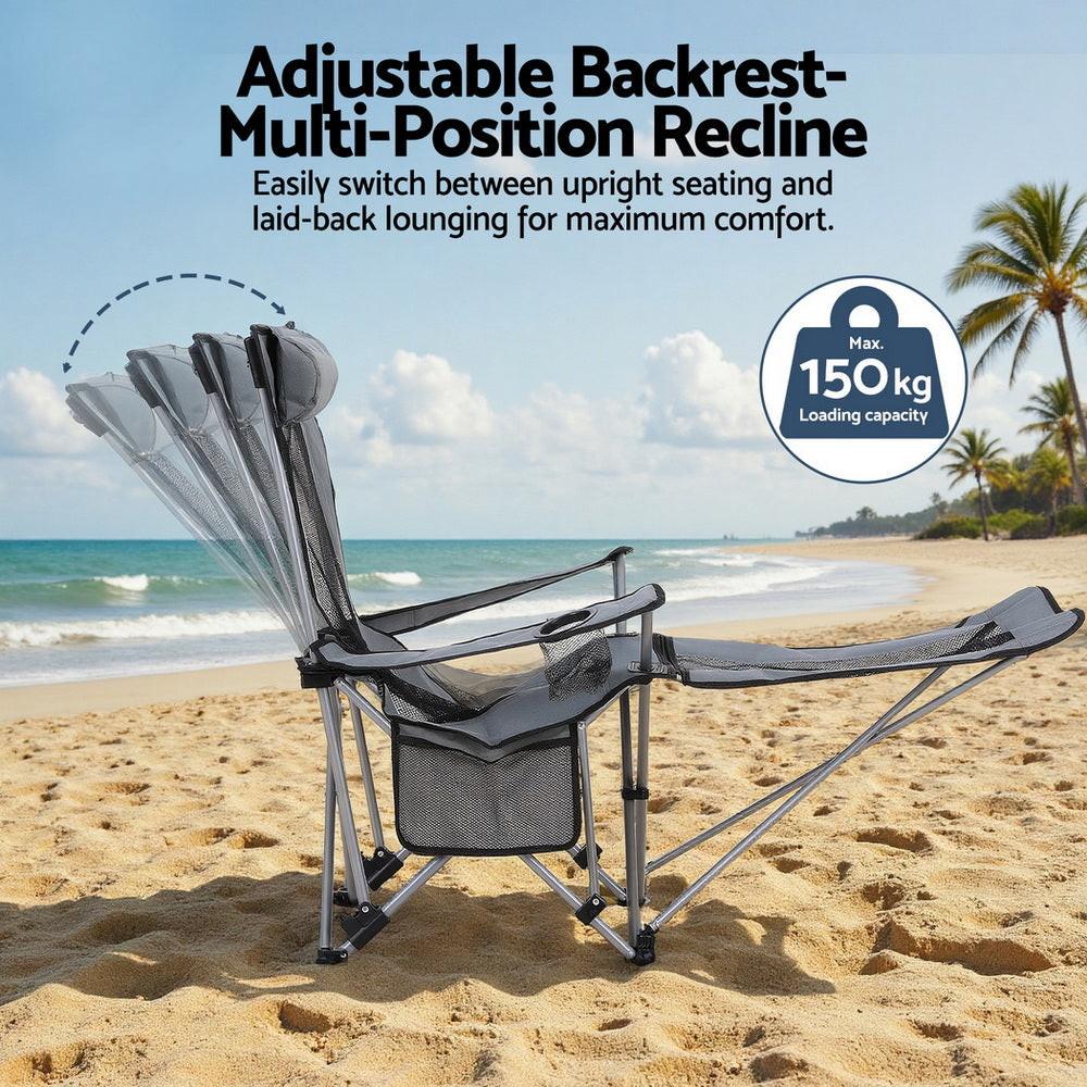 Weisshorn Camping Chair Adjustable Reclining Portable Outdoor Folding Chair Grey.