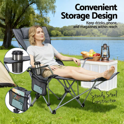 Weisshorn Camping Chair Adjustable Reclining Portable Outdoor Folding Chair Grey.