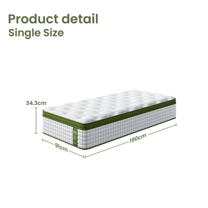 BedStory 34cm Single Latex Hybrid Mattress Medium Firm - 5 Zone Pocket Spring Bed for Pressure Relief Motion Isolation