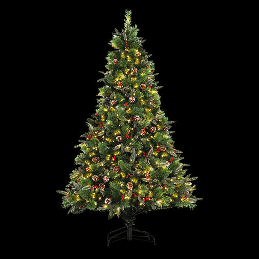 Jingle Jollys 2.1M Christmas Tree with Pine Cones Red Berries Prelit LED Warm Lights.