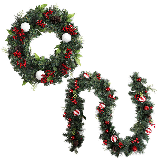 Jingle Jollys Christmas Garland with Wreath Set Ornaments Xmas Tree Decor.