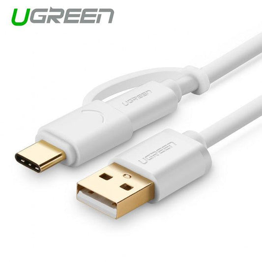 UGREEN USB 2.0 to type C + micro USB cable - White 1M (30171).
