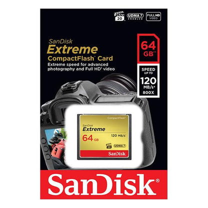 SanDisk 64GB Extreme CompactFlash Card with (write) 85MB/s and (Read)120MB/s - SDCFXSB-64G.
