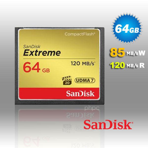 SanDisk 64GB Extreme CompactFlash Card with (write) 85MB/s and (Read)120MB/s - SDCFXSB-64G.