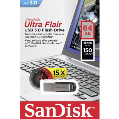 SANDISK 64GB CZ73 ULTRA FLAIR USB 3.0 FLASH DRIVE upto 150MB/s.